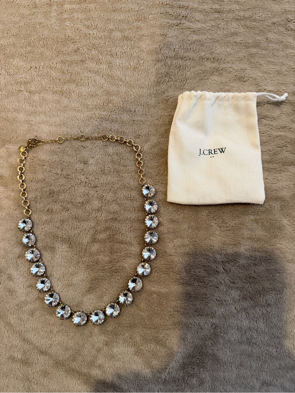 JCrew Clear Rivoli Crystal Statement Necklas Gold Tone Jenna Lyons Era Dust